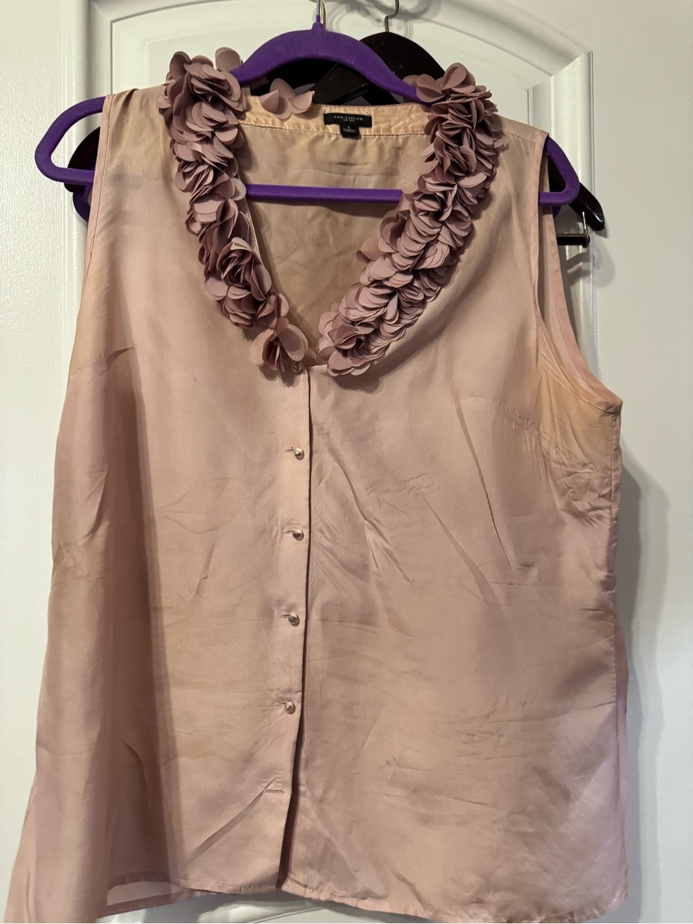 Ann Taylor Sleeveless Ruffle Collar Blouse - Dusty Rose size L